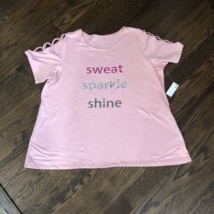 Pink Ave Leisure t-shirt short sleeves with lattice shoulder cutouts size 18/20